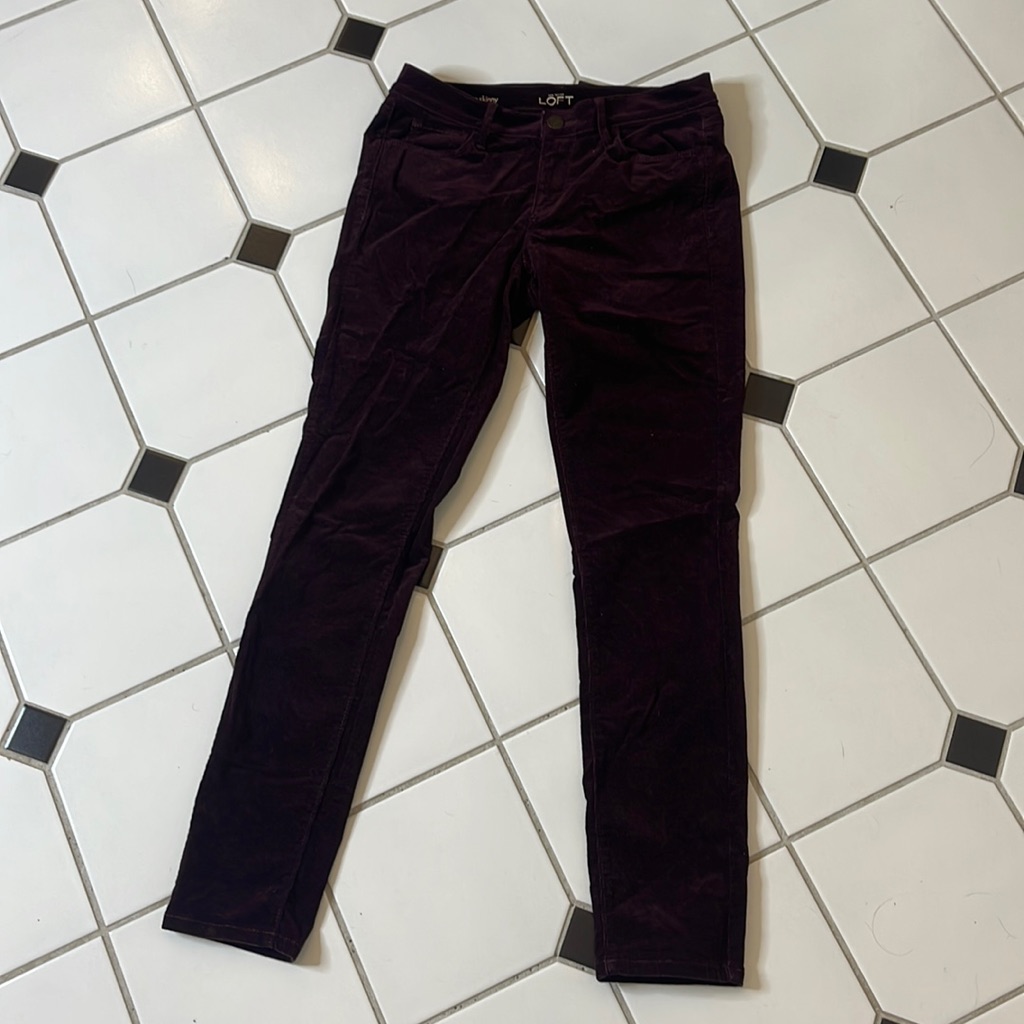 Dark Purple Loft Modern Skinny Corduroy Pants.